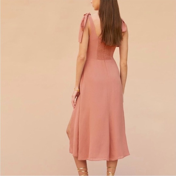 Reformation Dress Twilight Midi Sleeve Tie in Praline Pink - Picture 3 of 9